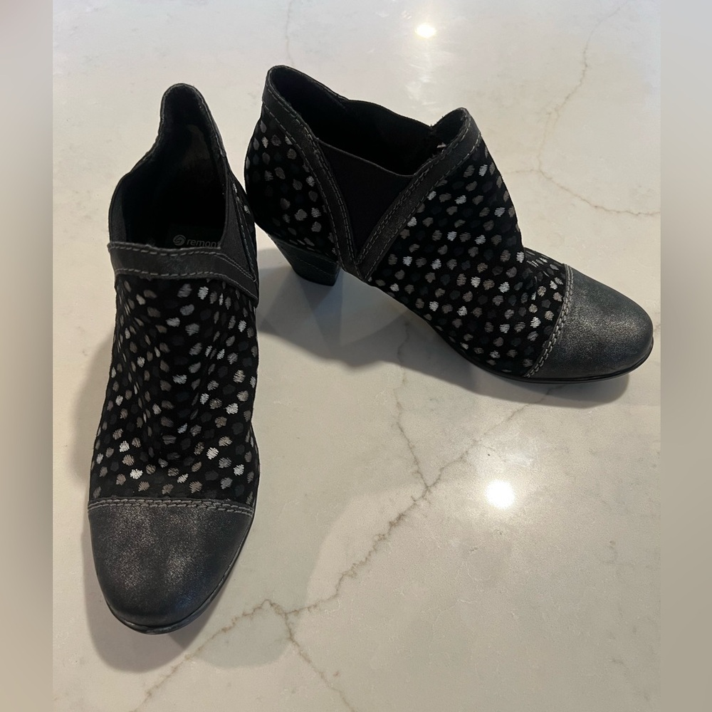 Remonte Cheyenne Ankle Boots Booties Spotted Polka Dots Leather Trim Metallic